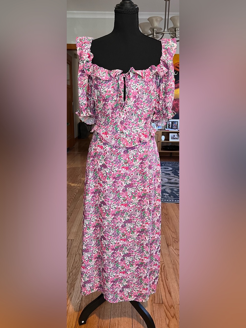 For Love and Lemons Floral Cut Out Midi Dress SZ XL